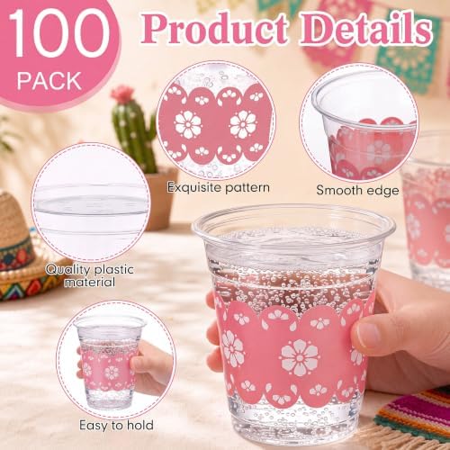 100 Pcs Pink Cielito Lindo Plastic Cups for Baby Shower Wedding - Image 3
