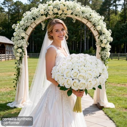 HyeFlora 50 PCS Ivory Roses Artificial Flowers, Fake Roses with Stem Realistic Silk Roses for DIY Wedding Bouquets Tables Centerpieces Arrangements Baby Shower Party Birthday Home Decor for Her - Image 2