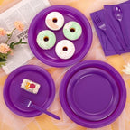 MirthMood 350Pcs Purple Plates,Party Supplies,Purple Plastic Dinnerware Set - Image 5