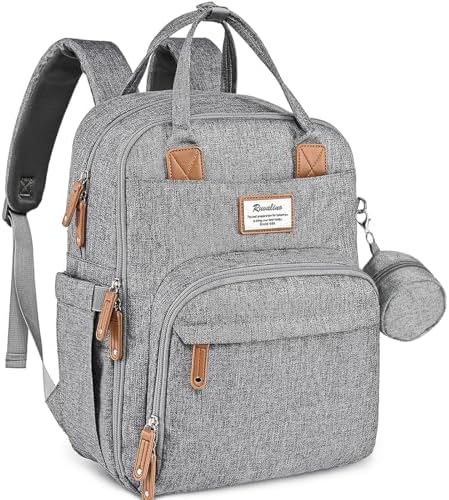 RUVALINO Baby Diaper Bag Backpack with Changing Pad, Waterproof, XL Gray by RUVALINO