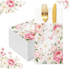 Peony Linen Feel Pocket Napkins for Wedding Party Women Birthday Decor by Fouliki