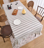 vctops Farmhouse Grey Stripe Ruffle Table Cloth, Boho Cotton Linen Tablecloth, Washable Table Cover for Rectangle Table Baby Shower Kitchen Party Wedding Decor (Grey A,70"x102") - Image 4