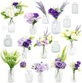 WARMALL Artificial Flowers with Vases, 16 Pcs Bud Vases, & 44Pcs Artificial Purple Flower DIY Set Suitable for Centerpieces Table Weddings Party Office and Indoor Decor Mini Small Glass Clear（Purple） by Unknown