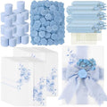 Fullhawl 100 Sets Wedding Invitations Wraps Set Pre Folded Vellum Jackets for 5 x 7 Invitations Dried Flowers Wax Seal Stickers Chiffon Silk Ribbon for Wedding Birthday Bridal Shower Craft DIY (Blue) by Fullhawl