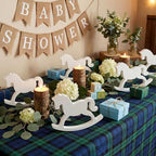 Vicenpal 6 Pack Baby Shower Wooden Vintage Rocking Horse Table Decorations for Blue Green Tartan Plaids Party Centerpieces, White Rocking Horse Decor for Baby Shower Party Wedding Birthday Decorations - Image 6
