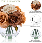 WELL KNOWN Silk Rose Coffee Brown Artificial Flowers Arrangements with Vase - Image 6