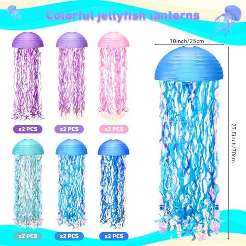 Baquler Set of 12 Jellyfish Party Decoration Pastel Colors Paper Lanterns - Image 3
