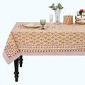 Ridhi Amber Marigold Hand Block Print Cotton Rectangle Tablecloth 54x54 inch Reusable Table Cover Decorative Everyday Use for Dining Room, Farmhouse, Home Gift for Spring, Summer by Ridhi