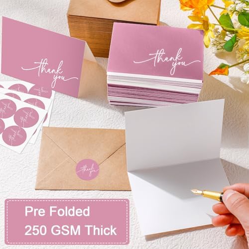 Gueevin 200 Pcs Thank You Cards with Envelopes Stickers, 3.5x5", Pink - Image 4