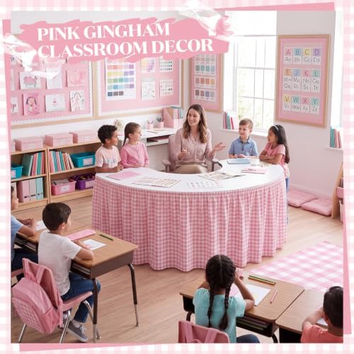 Back to School Pink Gingham Teacher Desk Skirt for Classroom - Image 5