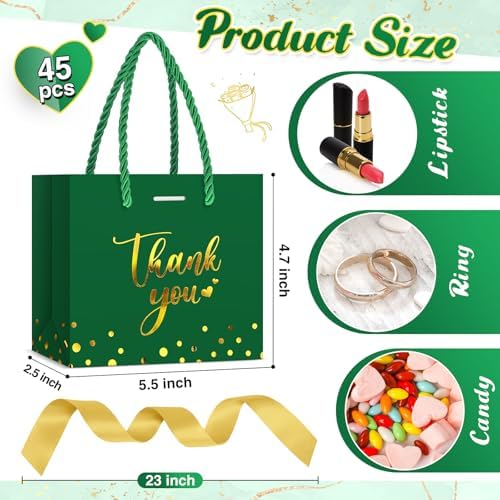 Jetec 45 Pcs Mini Thank You Gift Bag with Handle, Dark Green/gold - Image 3