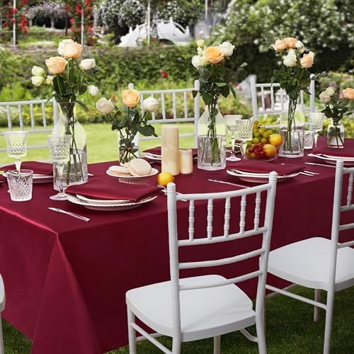 6 Pack Satin Table Cover Rectangle, 60 x 84 Inches, Burgundy - Image 4