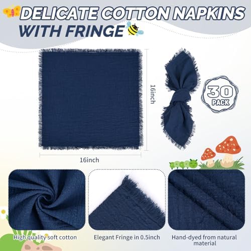 Showgeous 30 Pack Navy Blue Cloth Napkins with Fringe, 16x16 inch - Image 2