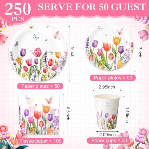 Ziliny Spring Party Decorations, Paper Plates Napkins Cups Serve 50, Tulip - Image 2
