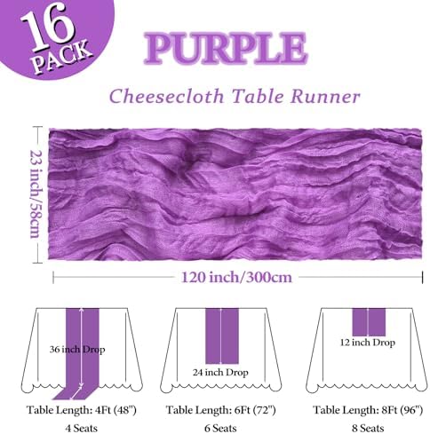 16 Pack 23 x 120 Inch Purple Table Runner 10Ft Cheesecloth - Image 2