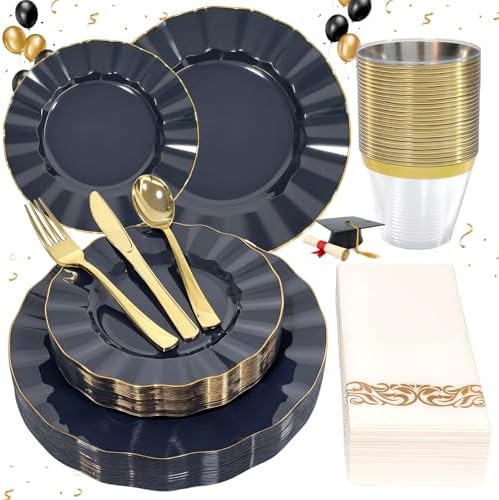 Glowserve 175 Piece Disposable Plastic Plates Dinnerware Set for 25 Guests by glowserve