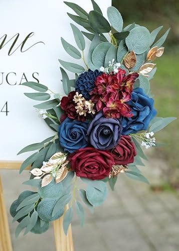 Artificial Navy Blue Wedding Arch Flower Floral Swags Set of 2 - Image 4