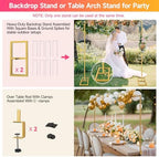 Square Backdrop Stand, Wedding Arch Heavy Duty Adjustable Stand, Over The Table Rod Stand with Clamps, Metal Gold Garden Balloon Frame for Baby Shower Party Decoration - Image 3