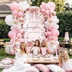 Tegeme 7.2ft a Sweet Little Pumpkin Is on The Way Arch Backdrop Cover Fall Baby Shower Girl Decoration Large Pink Bow Pumpkin Floral Backdrop Party Favor for Gender Reveal Party Photo Background Decor - Image 6
