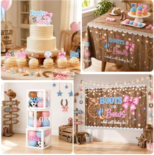 Boots Or Bows Gender Reveal Decorations, All-in-one Boots Set - Image 5