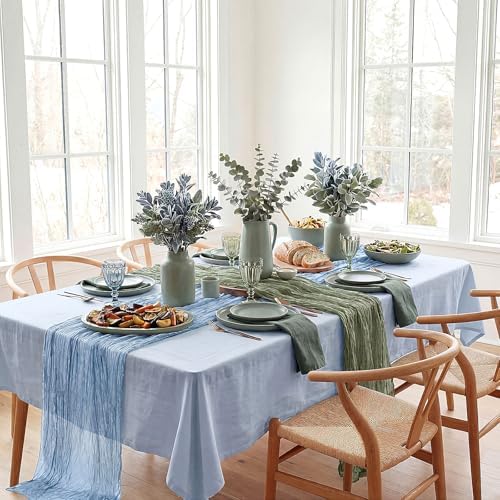 8 Pcs Sage Green and Dusty Blue Cheesecloth Table Runner 118" - Image 3
