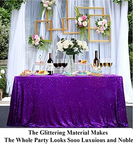 Partisout Tablecloth 90x132 inch Sequin Tablecloth Rectangle Table Cloths Disposable Rustic Party Table Cover Circle Tablecloth Glitter Tablecloth for Birthday Party (90x132 inch, Purple) - Image 4