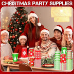 Mimorou 120 Pack Christmas Coffee Cups with Lids and Sleeves, 12 oz Disposable Paper Holiday Party Cups Printed with Snowflakes, Christmas Trees, Stripes and Polka Dots for Xmas Party Supplies - Image 6