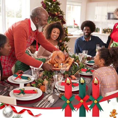 30 Set Christmas Pre Rolled Cutlery Napkins, Red and Green - Image 6