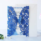 Hosmsua 50pcs Personalized Quinceañera Invitation Kit 5.12 x 7.3 Royal Blue Laser Cut Flora Butterfly Quinceanera Invitations with Envelopes for Wedding Bridal Shower Invite (Royal Blue Glitter) - Image 4