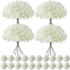 100 Pcs Faux White Hydrangea Artificial Flowers Bulk, Fake Silk Hydrangea Flowers Heads with Stems for Wedding Decorations Garden Party Baby Shower Porch Home Decor Table Centerpieces by Cherica