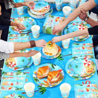 Funnymoom 452 Pcs Hello Summer Plates and Napkins Beach Party Supplies for 50, Summer Beach Cup Tablecloth Cutlery Disposable Tableware for Hawaiian Tropical Luau Ocean Pool Birthday Party Decoration - Image 5