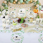 Funnymoom 452 Pcs Class of 2026 Sage Green Graduation Decoration Party Supply for 50, Green Gold Eucalyptus Congrats Grad Paper Plates Napkins Cup Tablecloth Cutlery for Freshly Graduated Decoration - Image 6