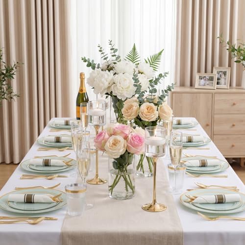 WDF Partyware 350PCS Green Plates Disposable - Sage Green Plastic Plates 50Guests Plastic Dinnerware with Rolled Napkins for Party/Birthday - Image 5