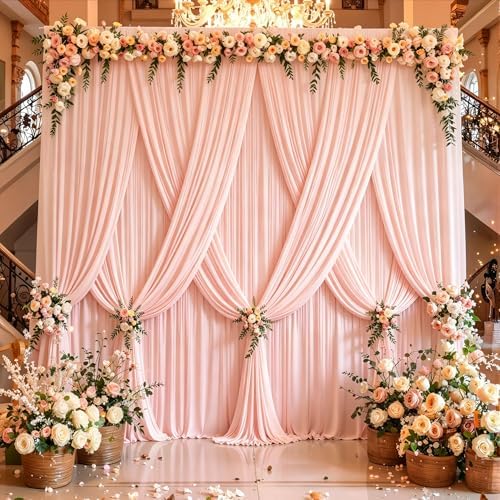 10x12ft Blush Pink Backdrop Curtain Panels for Parties - Wrinkle Free Polyester Photo Curtain Backdrop Wedding Back Drop Fabric Drapes for Party Decorations Background for Photography - Image 3