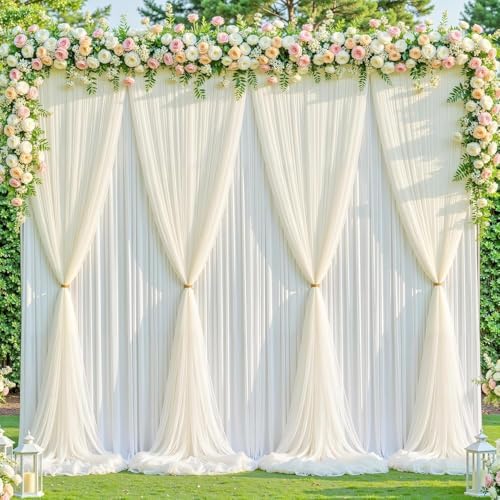 Ivory Tulle Backdrop Curtain for Parties Wedding,30ft x 10ft Wrinkle Free Curtain Backdrop,2 Layer Drapes for Backdrop,Polyester Back Drop for Bridal Shower Birthday Baby Shower Photography by Shillance