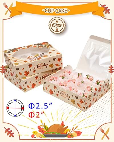 qiqee Thanksgiving 12 Cupcake Boxes with Window 16-Packs Cupcake Box 13"x10"x3.5" Cupcakes Carrier, 12 Cupcake Containers For Thanksgiving Day - Image 3