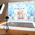 We Can Bearly Wait Backdrop 10 x 8 ft Blue Boho Baby Shower Background - Image 3