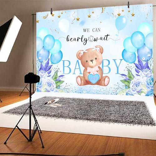 We Can Bearly Wait Backdrop 10 x 8 ft Blue Boho Baby Shower Background - Image 3