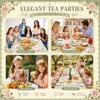 Yungyan 193 Pcs 48 Set Floral Tea Party Supplies, Tea Party Plates and Napkins Set with Tablecloth, Disposable Handle Teacups and Saucers for Birthday Wedding Bridal Shower Decorations(Classic Style) - Image 5