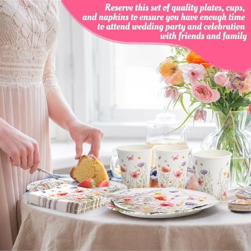 Wildflower Party Decorations, Paper Plates Napkins Cups Serve 50, Vivid - Image 4