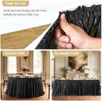 Wish Care 21ft Black Satin Long Table Skirt for Rectangle Tables Wrinkle Free Teacher Desk Skirt Glitter Ruffle Table Skirting Cloth for Back to School Classroom Office Dorm Birthday Party Table Decor - Image 5