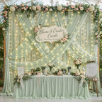 20 x 10ft Sage Green Chiffon Backdrop Curtain with Lights String for Parties,4 Panels Sheer Tulle Curtain Wedding Backdrop for Baby Shower Birthday Party Ceremony Reception Home Decorations - Image 6