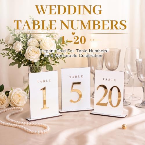 Geelin 20 Pcs Wooden Wedding Table Numbers 1-20 with Stands, White - Image 6