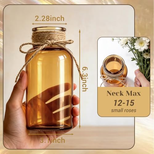 Mason Jar Glass Vases 6 Pack, Amber Flower Vase for Centerpieces - Image 2