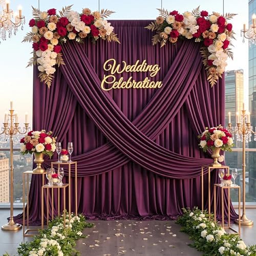 20ft×12ft Wrinkle Free Burgundy Backdrop Curtain for Wedding Parties, 4 Panels 5×12ft Long Soft Silky Polyester Backdrop Drapes Maroon Photo Back Drop Cloth for Birthday Photography Background by ENJOYYOURPARTY
