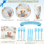 Ziliny 350 Pcs Bear Baby Shower Party Supplies We Can Bearly Wait Paper Plates Napkins Cups and Plastic Cutlery Party Tableware Set for Bear Baby Shower Birthday Decorations, Serves 50 - Image 2