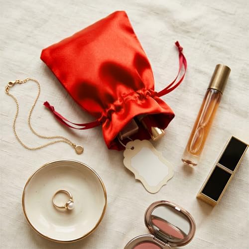 50 Pack 6" x 9" Red Satin Gift Bags with Drawstring, Jewelry Pouches, Wedding Favor Bags for Baby Shower Birthday Party Small Business - Image 6