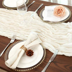 8 Pack Ivory White Cheesecloth Table Runner 120 Inch Boho Wedding Decor - Image 5