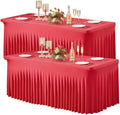 Wish Care 2 Pack Red Spandex Table Clothes for 4 Foot Rectangle Tables, 4FT Wrinkle Free Fitted Tablecloths Ruffles Design Stretch Table Cover for Party, Banquet, Wedding and Events by WishCare