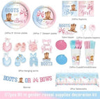 Boots or Bows Gender Reveal Party Supplies Tableware Set, 177 PCs Gender Reveal Table Decorations with Plates, Napkins, Forks, Banner, Tablecloths or Boys Or Girls Party Test Kit, Serves 24 - Image 2